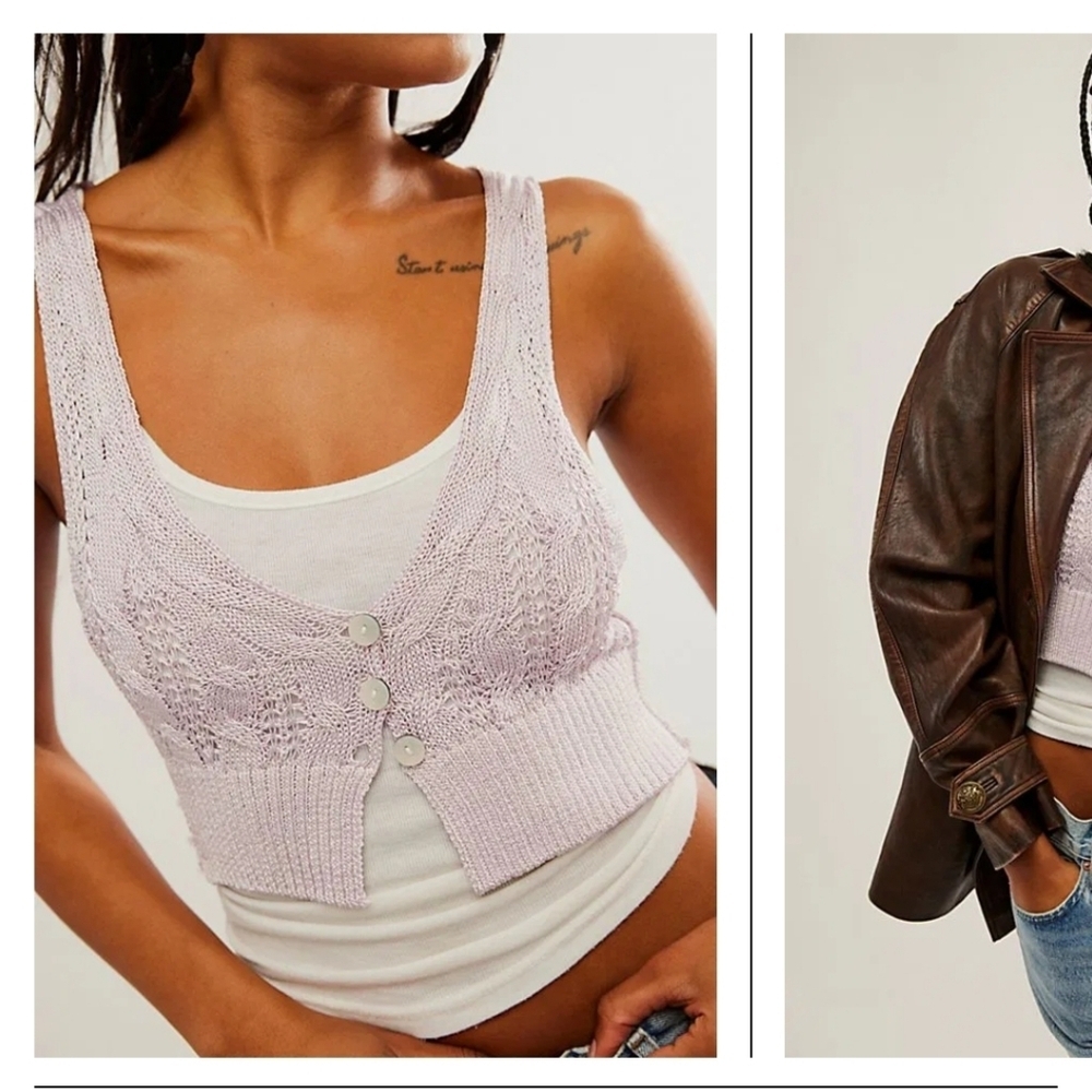 Free People Lilac Knit Crop Top Vast Sz S